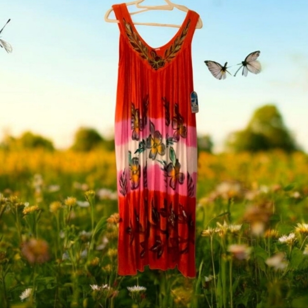 Island beach Boho Dress beach cover pretty colorful silver sparkle Lg/XL NWT 🌺